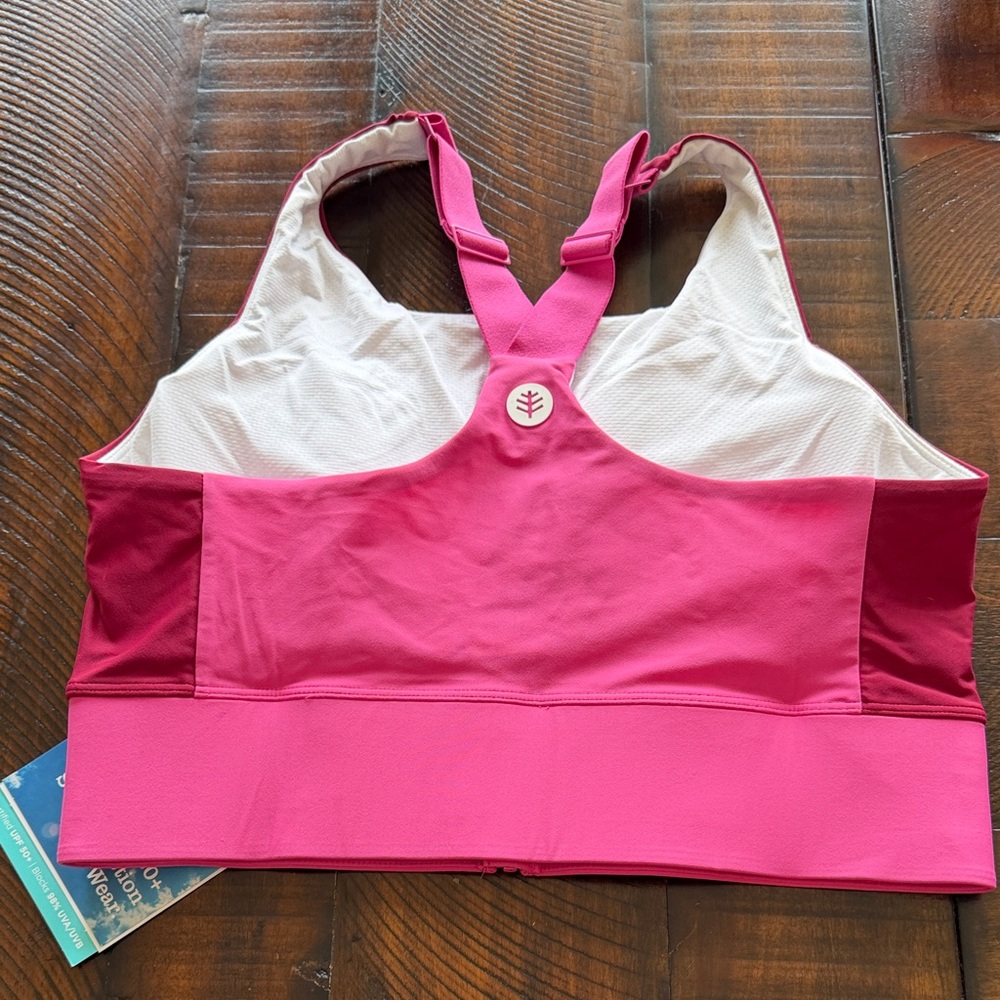 Coolibar Women's Two-Tone Pink Zip-Front Swim Top - Picture 3 of 5